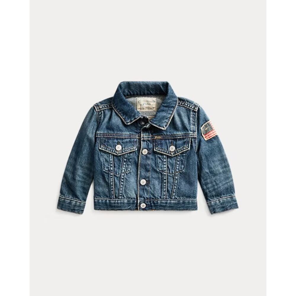 Ralph Lauren Denim Trucker Jacket boys size 5 American Flag patch